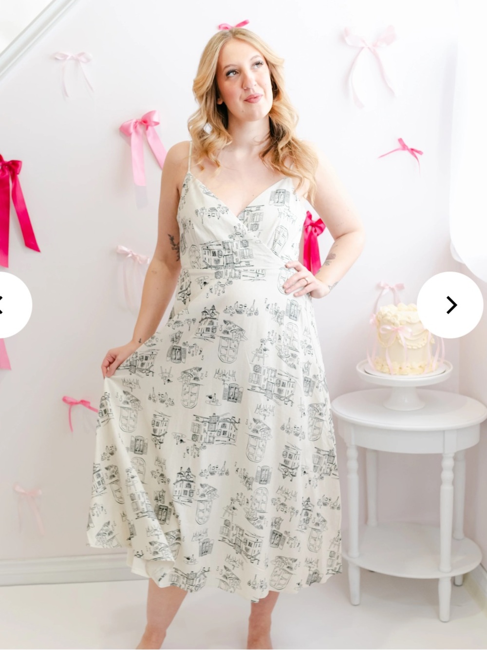 Cream Printed V-Neck Maxi Dress